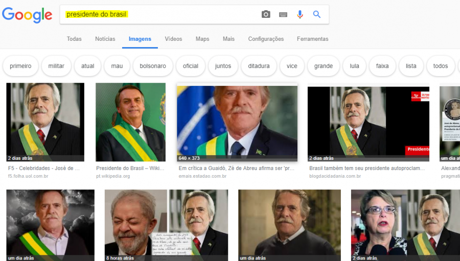 Até o Google Imagens já “reconhece” Zé de Abreu como presidente do Brasil