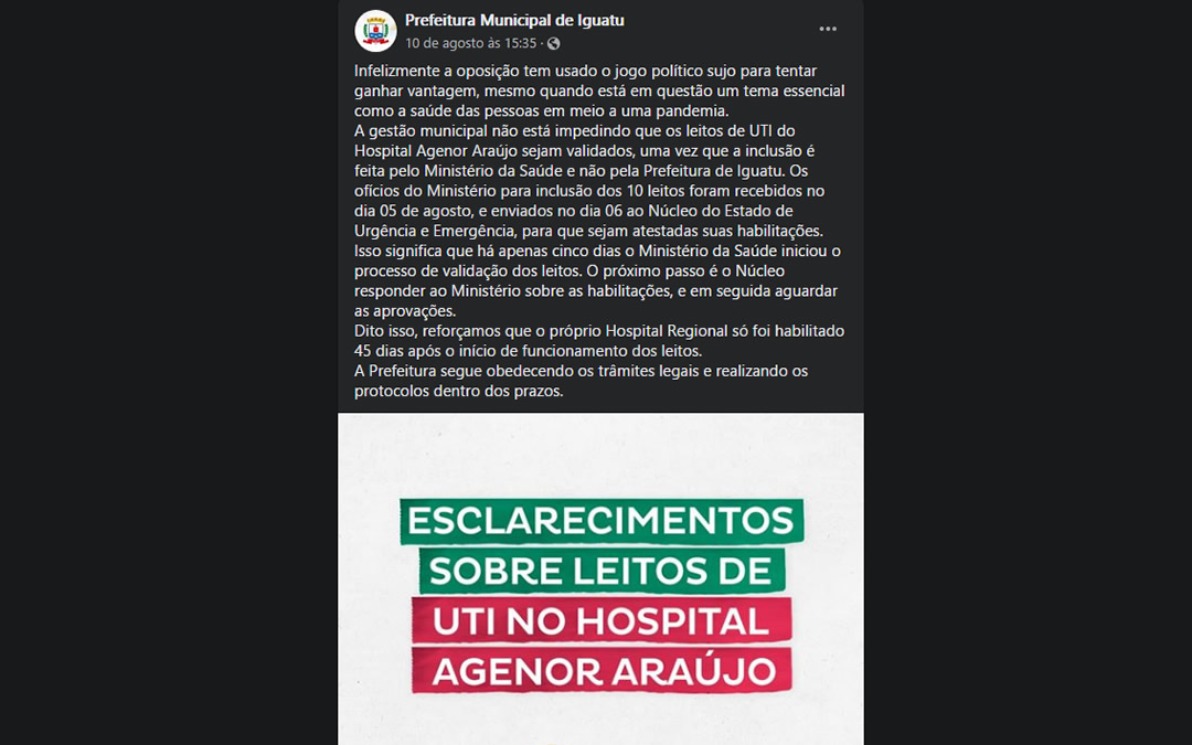 No Iguatu prefeito e deputado promovem politicagem até mesmo na entrega dos novos leitos de UTIs para o HMAA do governo do estado