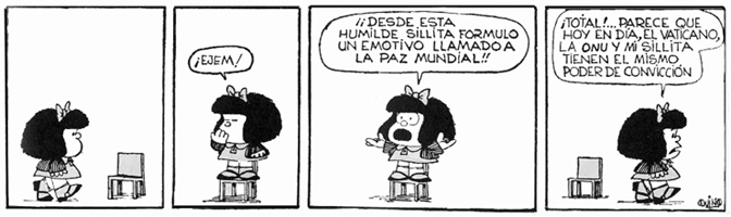 Umas das tirinhas de jornal da mafalda